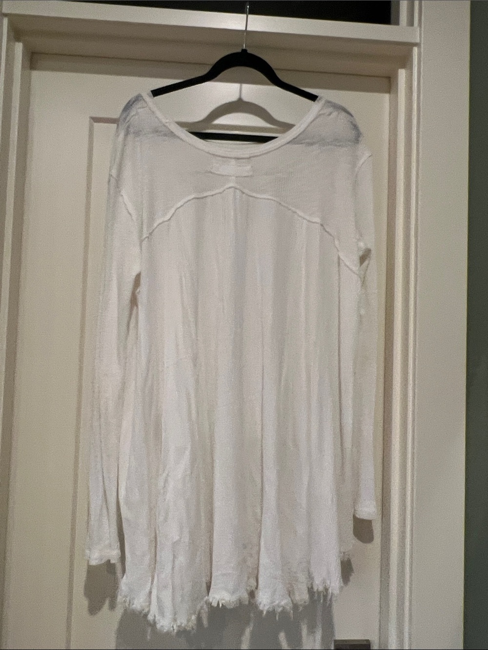 Free People White Layered Raw-Hem Long Sleeve Top - Picture 3 of 5